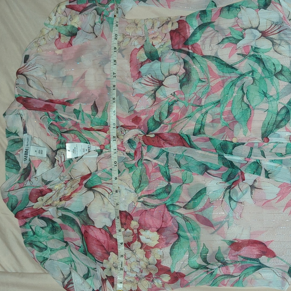 White House Black Market Sheer Floral Blouse - Pink and Green - Picture 7 of 8